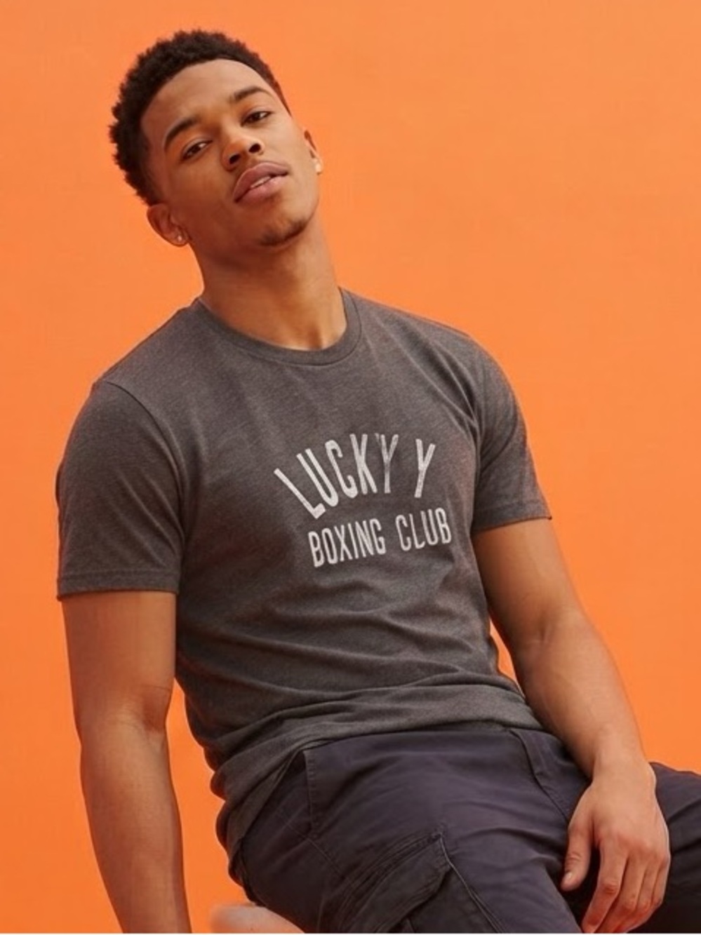 Lucky Brand Lucky You Boxing Club Graphic Tee Gray XL